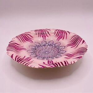 Turkish EFE Glass Bowl Pink & Silver Embossed, 8” Wide, 2” Deep